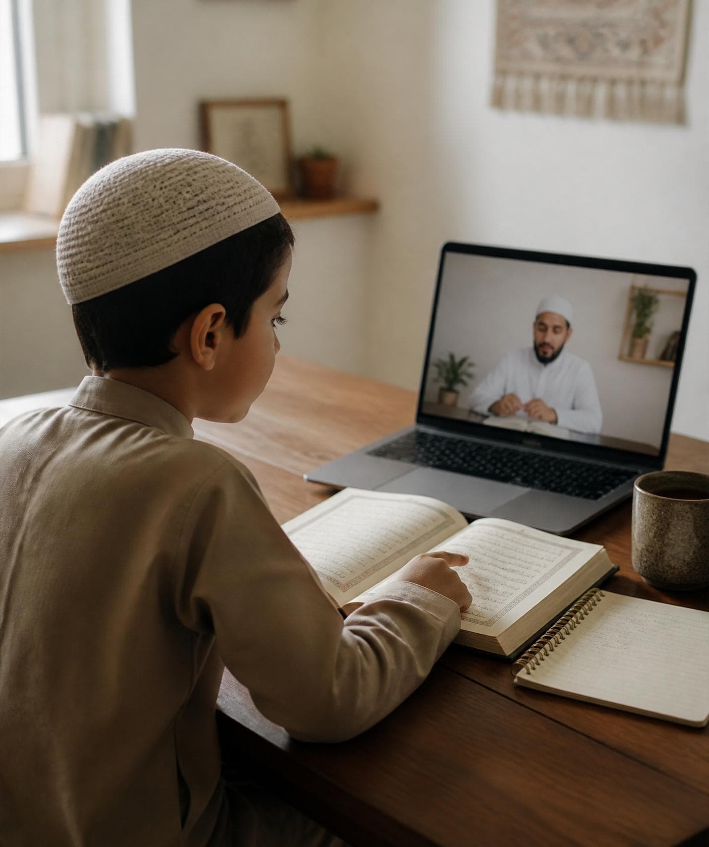 Learner studying the Quran during an online lesson